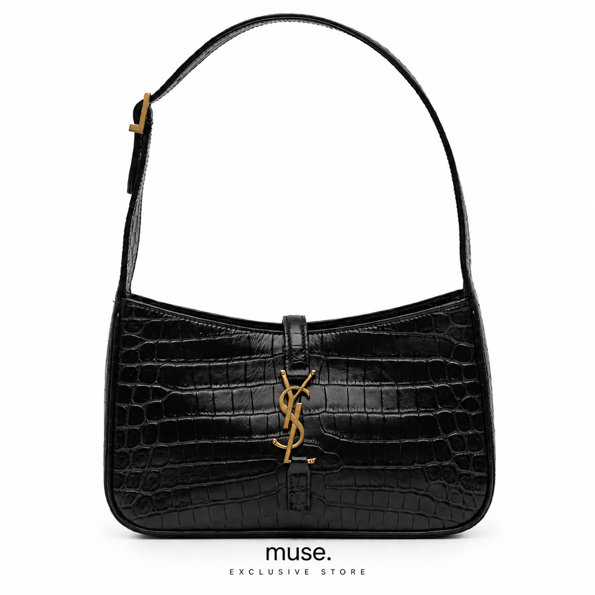 Borsa hobo nera croc 23cm