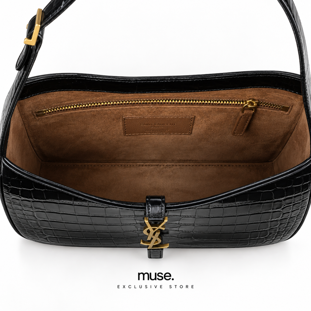 Borsa hobo nera croc 23cm